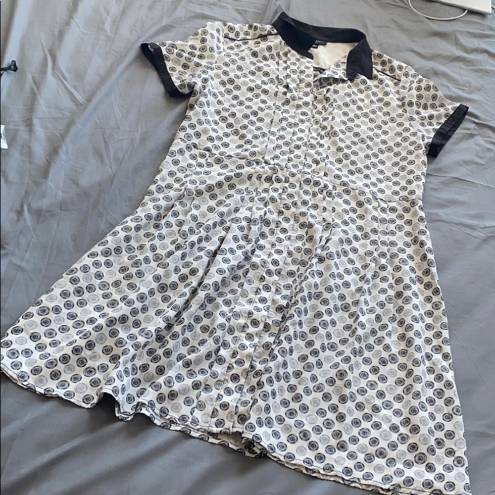 Black and white midi length collar dress